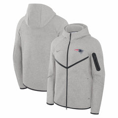New England Patriots Tech Fleece Raglan Full-Zip Windrunner Hoodie Heather Gray | Nike for Sale