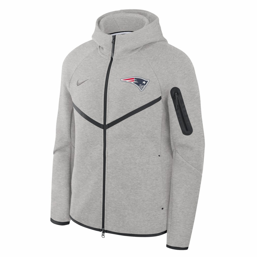 New England Patriots Tech Fleece Raglan Full-Zip Windrunner Hoodie Heather Gray | Nike for Sale
