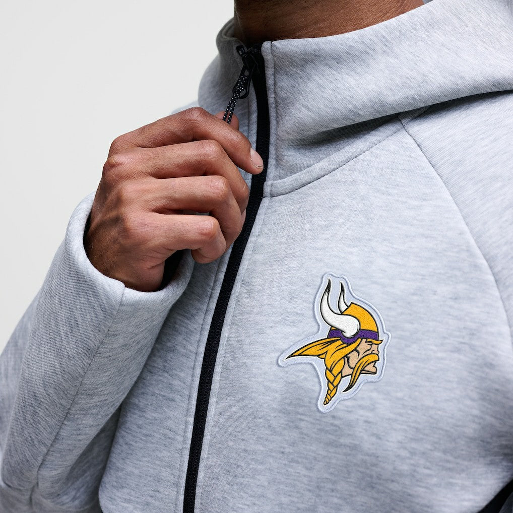 Minnesota Vikings Tech Fleece Raglan Full-Zip Windrunner Hoodie Heather Gray | Nike for Sale