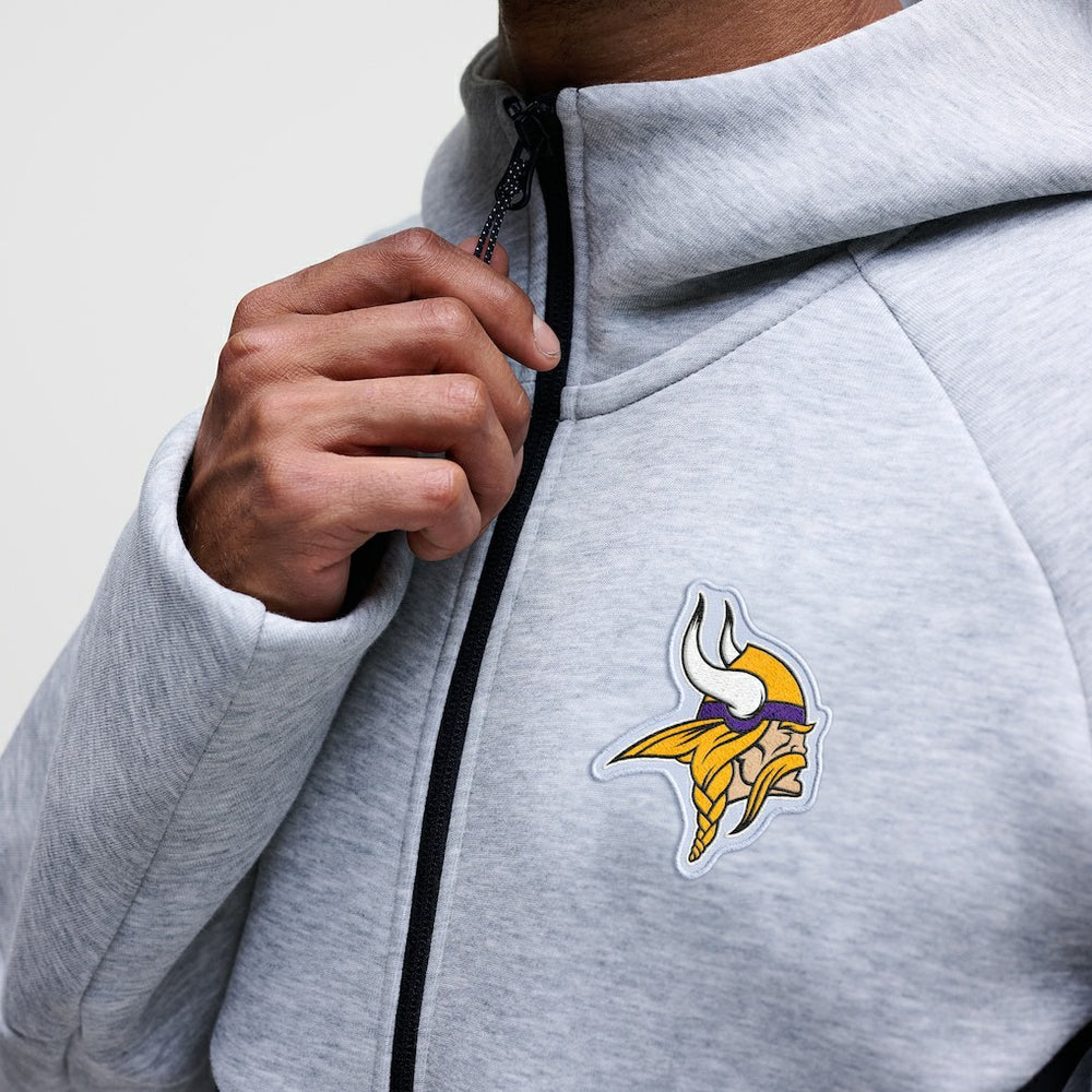 Minnesota Vikings Tech Fleece Raglan Full-Zip Windrunner Hoodie Heather Gray | Nike for Sale