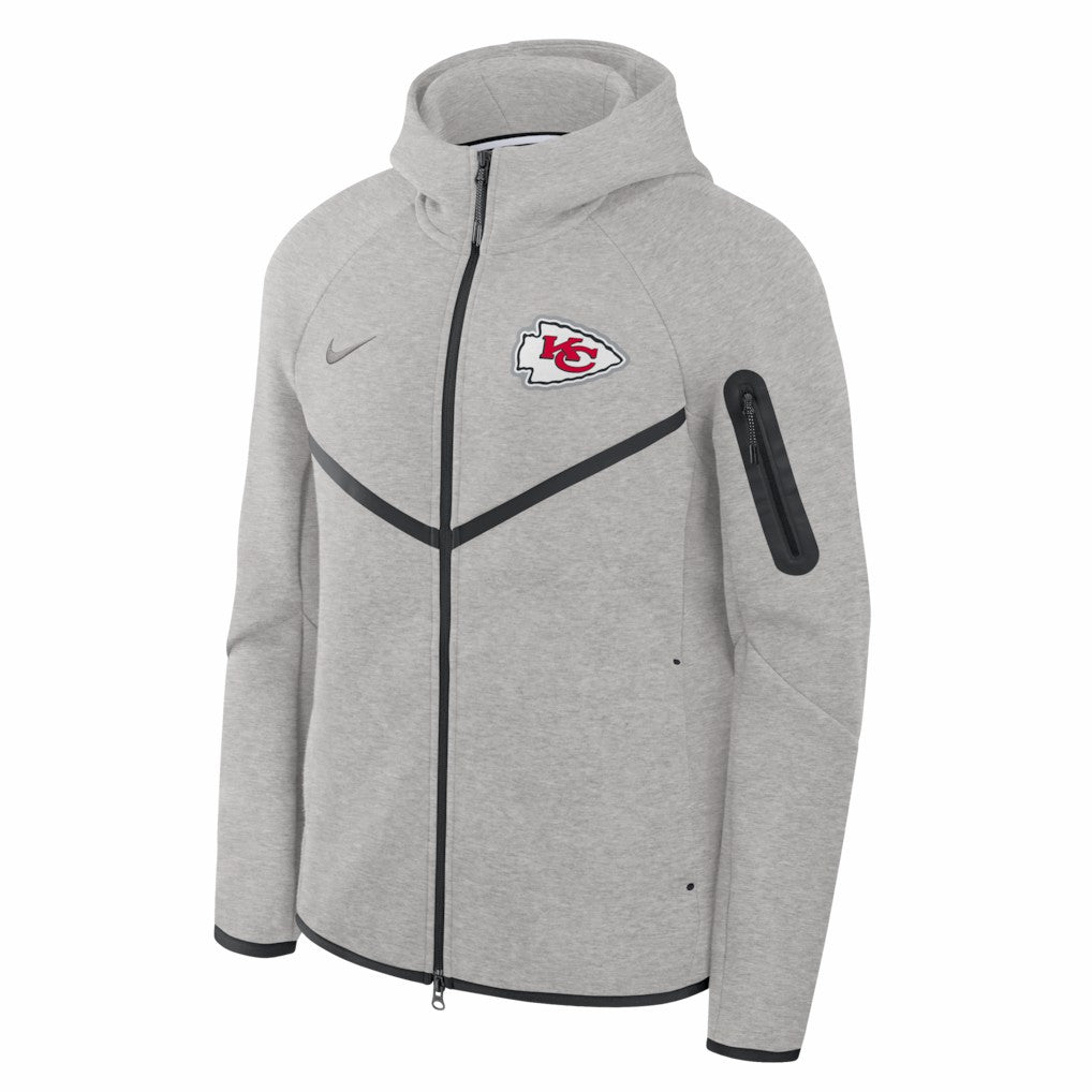 Kansas City Chiefs Tech Fleece Raglan Full-Zip Windrunner Hoodie Heather Gray | Nike for Sale
