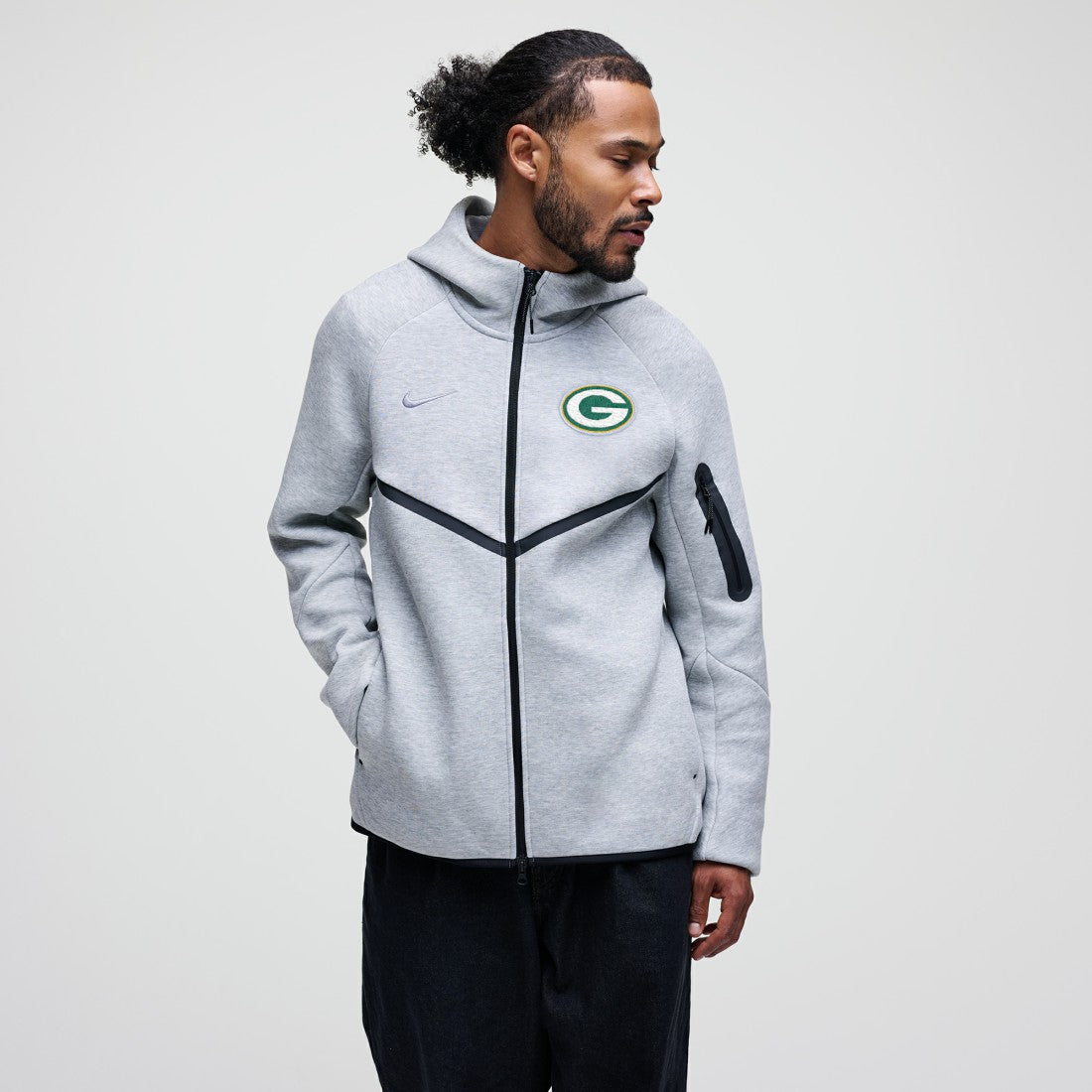 Green Bay Packers Tech Fleece Raglan Full-Zip Windrunner Hoodie Heather Gray | Nike for Sale