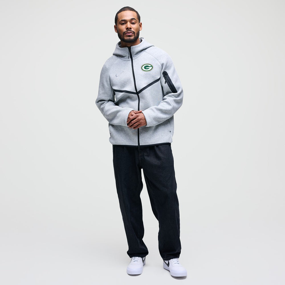 Green Bay Packers Tech Fleece Raglan Full-Zip Windrunner Hoodie Heather Gray | Nike for Sale