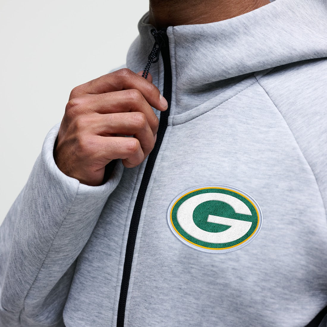 Green Bay Packers Tech Fleece Raglan Full-Zip Windrunner Hoodie Heather Gray | Nike for Sale