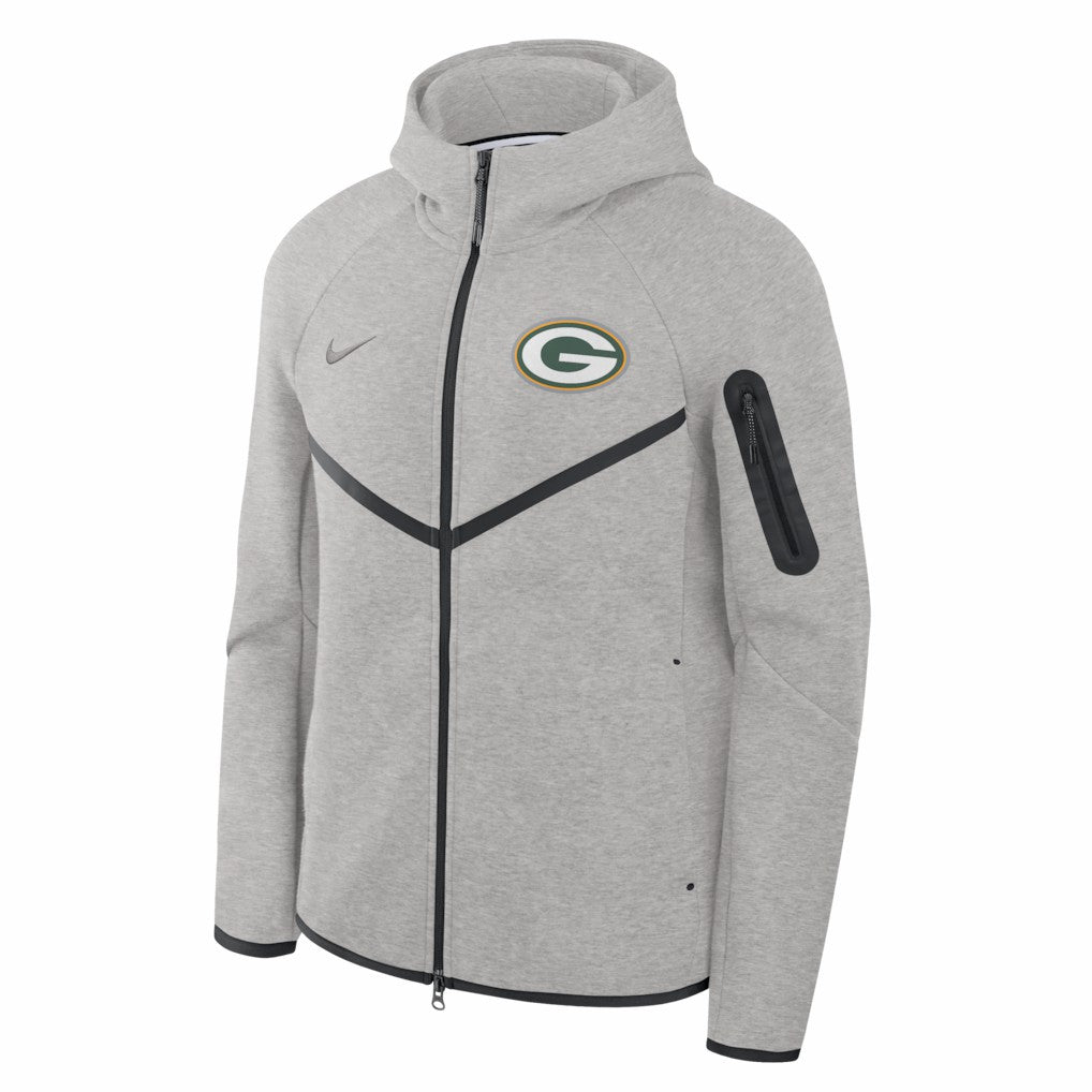 Green Bay Packers Tech Fleece Raglan Full-Zip Windrunner Hoodie Heather Gray | Nike for Sale