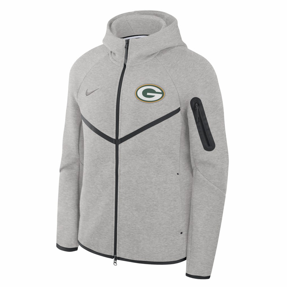 Green Bay Packers Tech Fleece Raglan Full-Zip Windrunner Hoodie Heather Gray | Nike for Sale