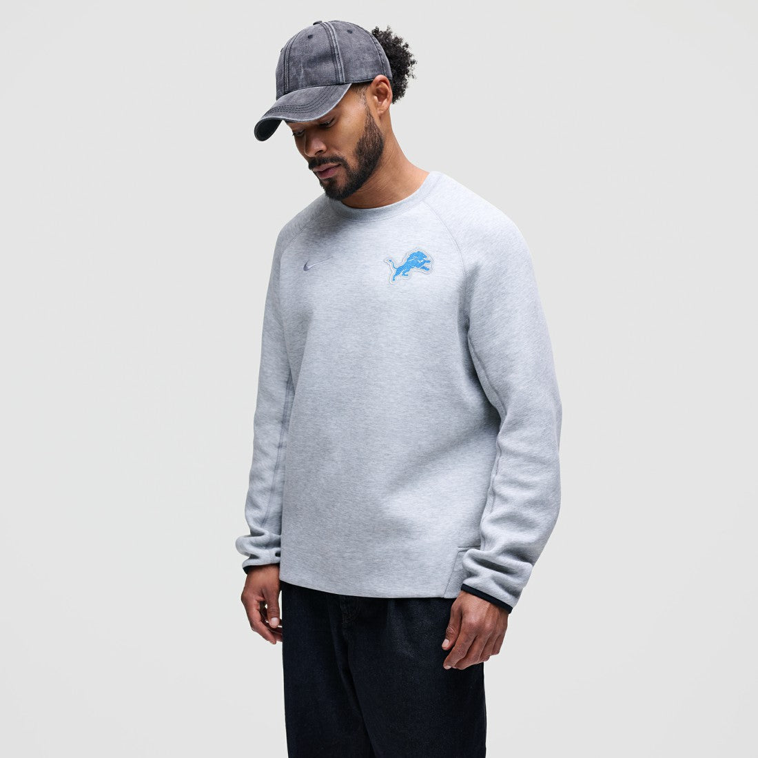 Detroit Lions Tech Fleece Raglan Sweatshirt Heather Gray | Nike for Sale