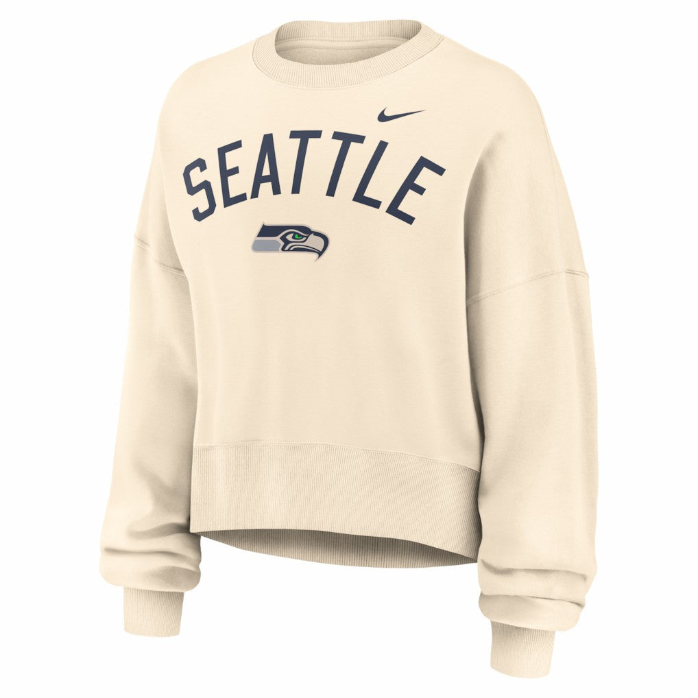 Seattle Seahawks Women's Oversized High Hip Legacy Arch Phoenix Fleece Sweatshirt Natural | Nike for Sale