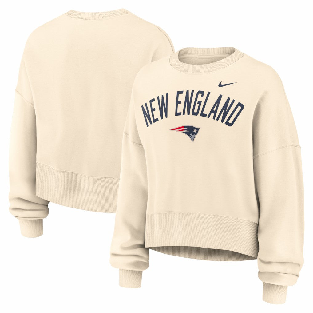 New England Patriots Women's Oversized High Hip Legacy Arch Phoenix Fleece Sweatshirt Natural | Nike for Sale