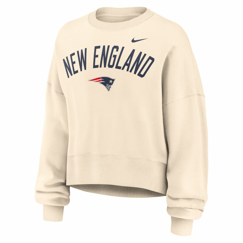 New England Patriots Women's Oversized High Hip Legacy Arch Phoenix Fleece Sweatshirt Natural | Nike for Sale