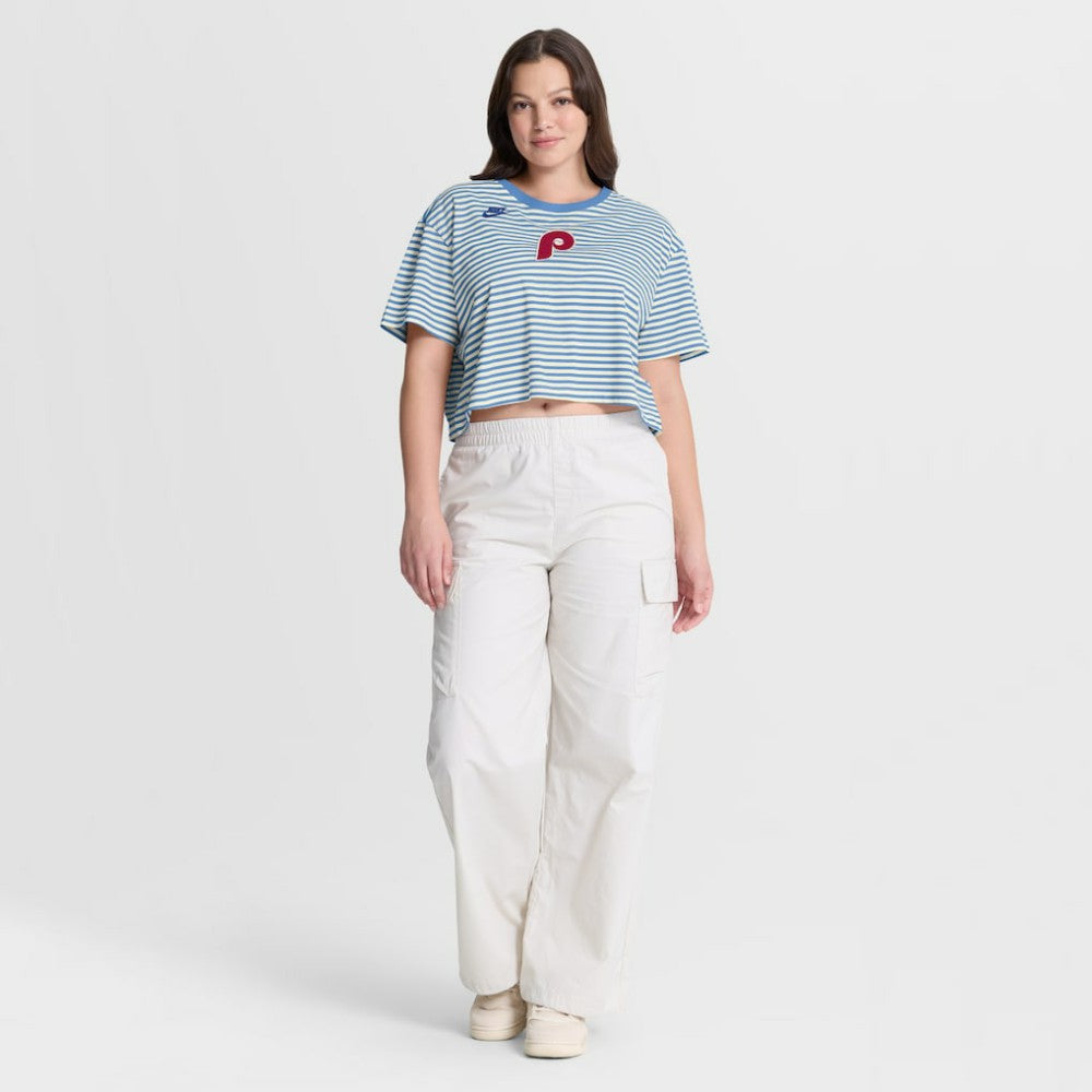 Philadelphia Phillies Nike Women's Cooperstown Collection Striped Cropped T-Shirt - MLB