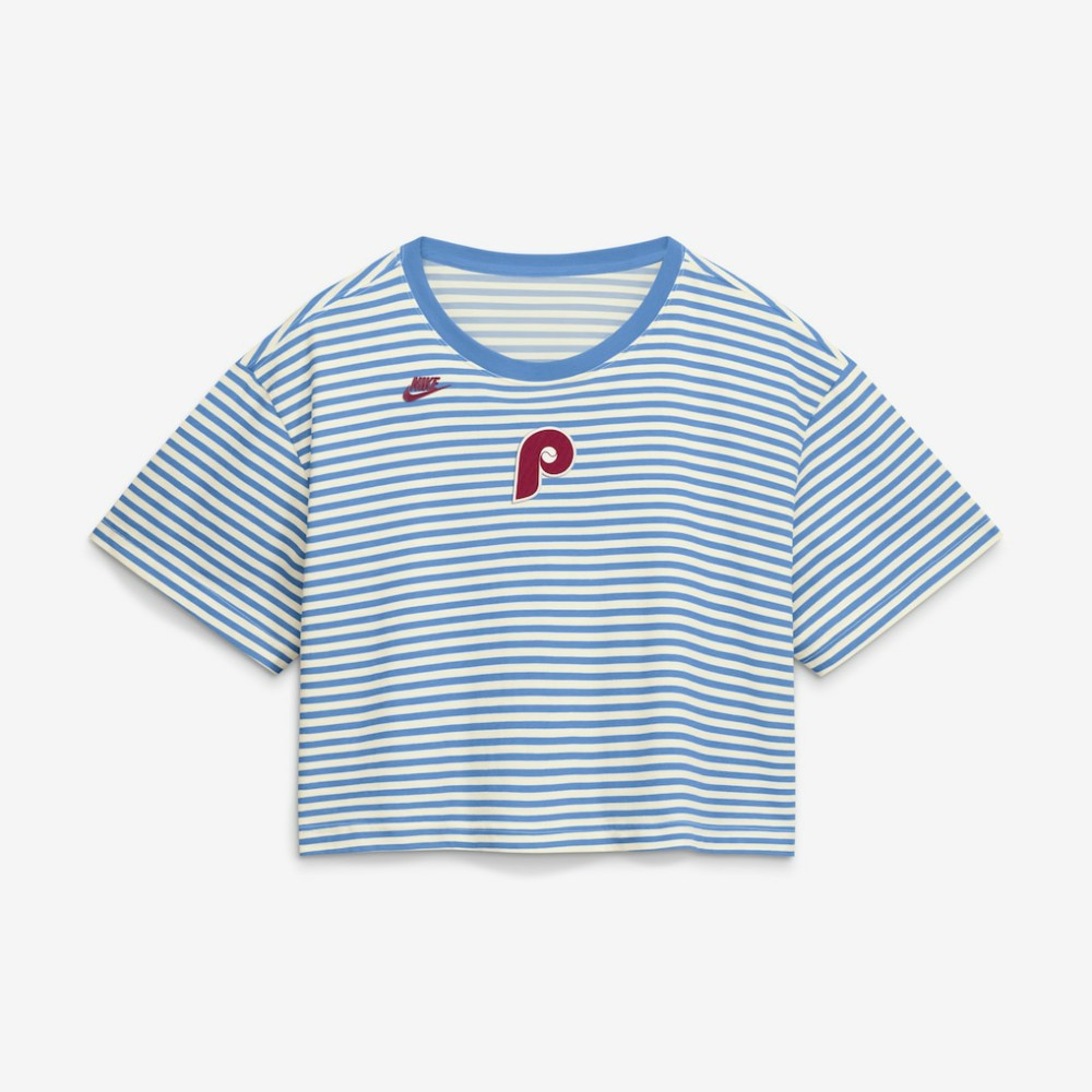 Philadelphia Phillies Nike Women's Cooperstown Collection Striped Cropped T-Shirt - MLB