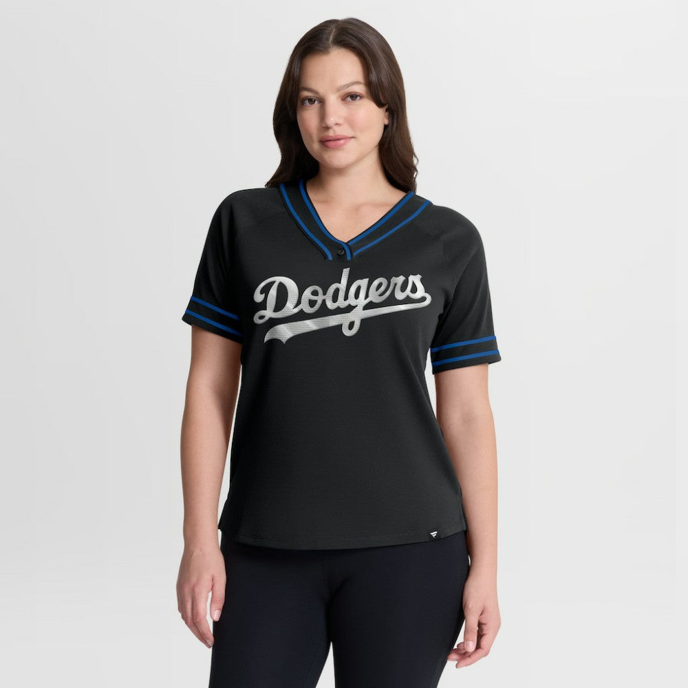 Los Angeles Dodgers Fanatics Women's Diva Race Ahead Raglan V-Neck T-Shirt - MLB