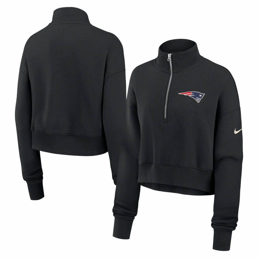 New England Patriots Women's Legacy Phoenix Fleece Cropped Half-Zip Sweatshirt Black | Nike for Sale