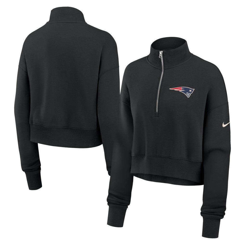 New England Patriots Women's Legacy Phoenix Fleece Cropped Half-Zip Sweatshirt Black | Nike for Sale