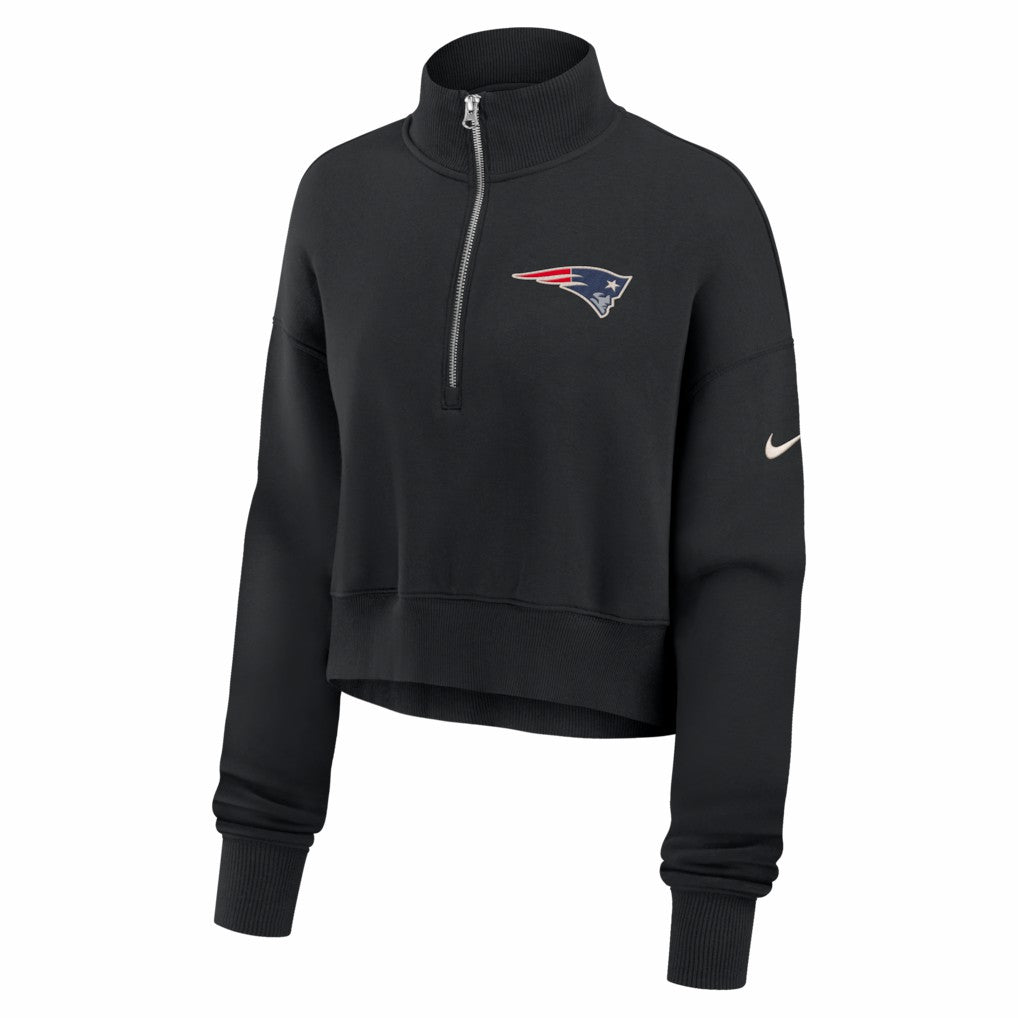 New England Patriots Women's Legacy Phoenix Fleece Cropped Half-Zip Sweatshirt Black | Nike for Sale