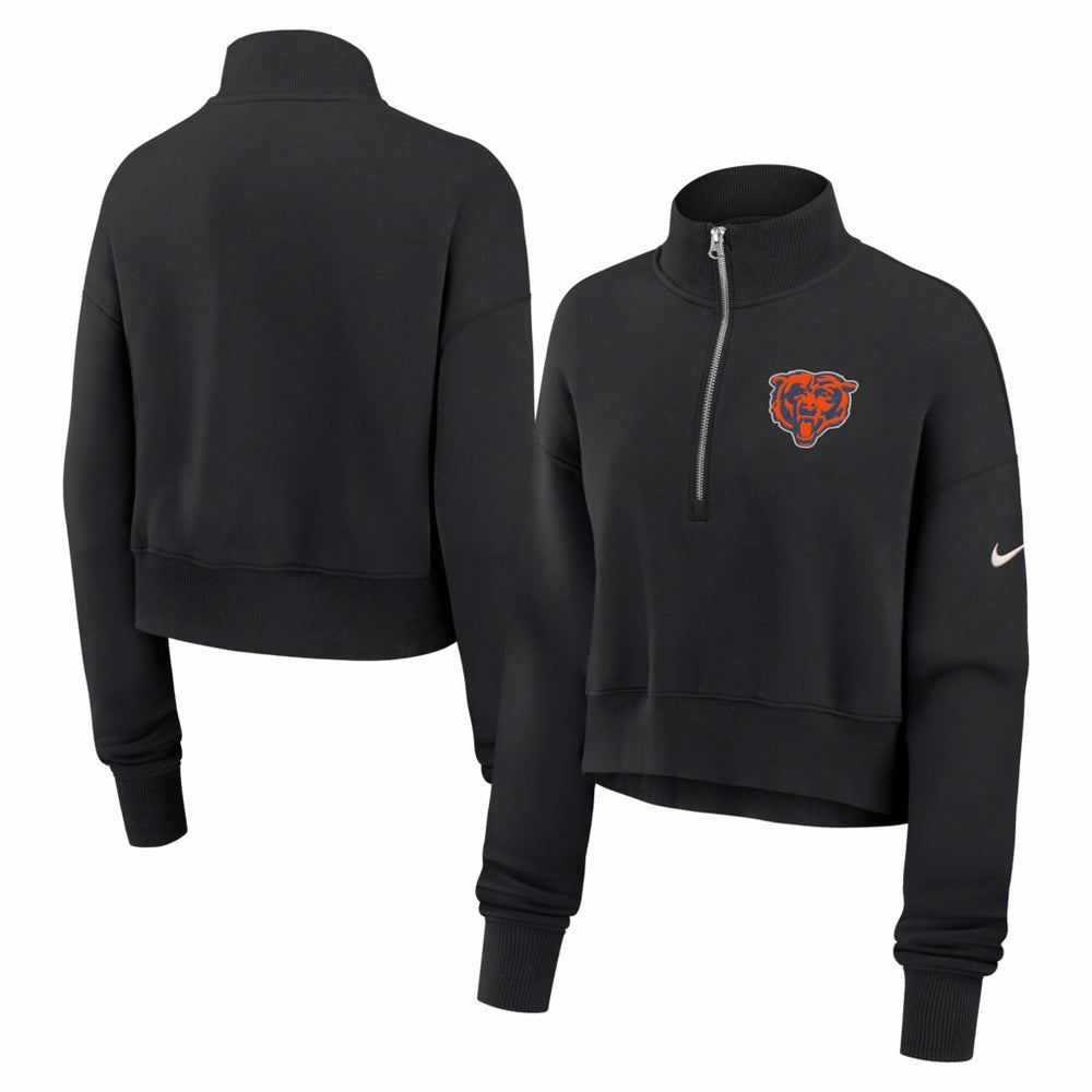 Chicago Bears Women's Legacy Phoenix Fleece Cropped Half-Zip Sweatshirt Black | Nike for Sale