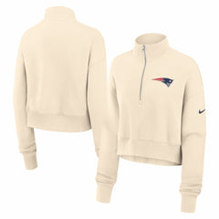 New England Patriots Women's Legacy Phoenix Fleece Cropped Half-Zip Sweatshirt Cream | Nike for Sale