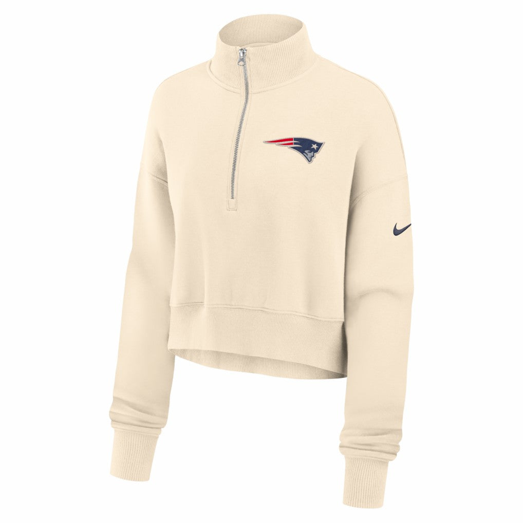 New England Patriots Women's Legacy Phoenix Fleece Cropped Half-Zip Sweatshirt Cream | Nike for Sale