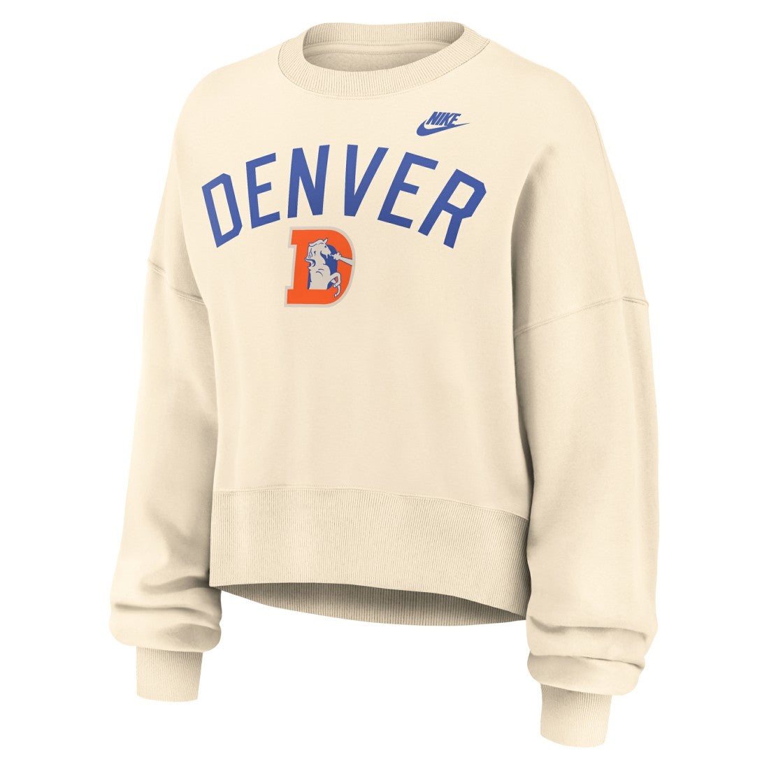 Denver Broncos Women's Oversized High Hip Legacy Arch Phoenix Fleece Sweatshirt Natural | Nike for Sale