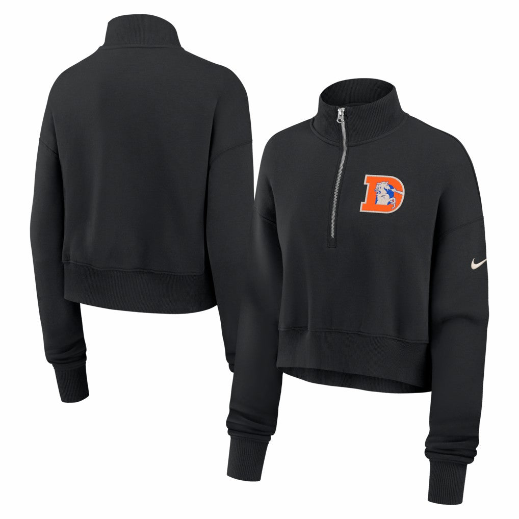 Denver Broncos Women's Legacy Phoenix Fleece Cropped Half-Zip Sweatshirt Black | Nike for Sale