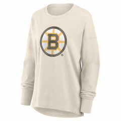 Boston Bruins Fanatics Women's Distressed Logo Long Sleeve T-Shirt - Cream - NHL