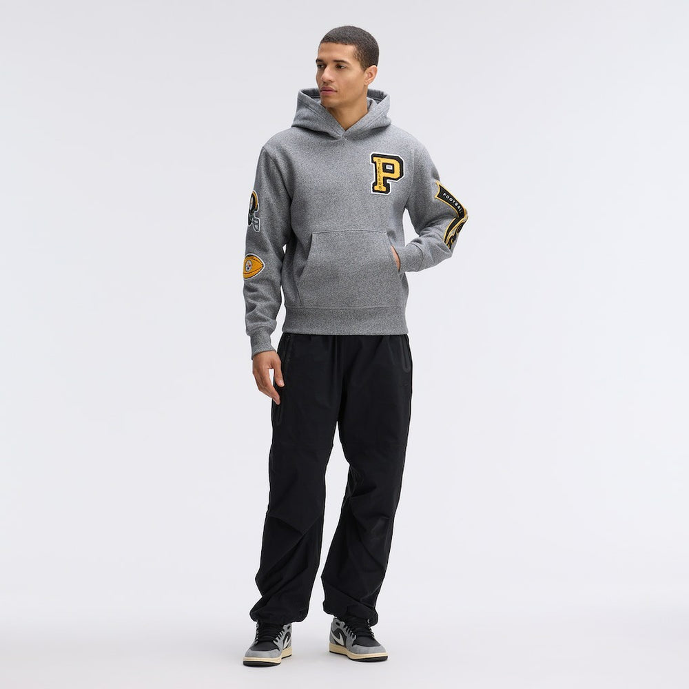 Pittsburgh Steelers IconicFleece Letterman Hoodie Athletic Heather Gray | Fanatics