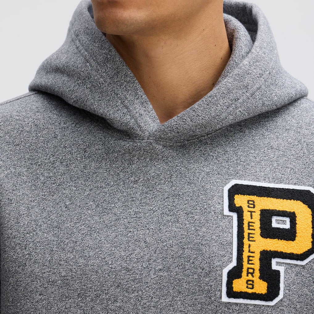 Pittsburgh Steelers IconicFleece Letterman Hoodie Athletic Heather Gray | Fanatics