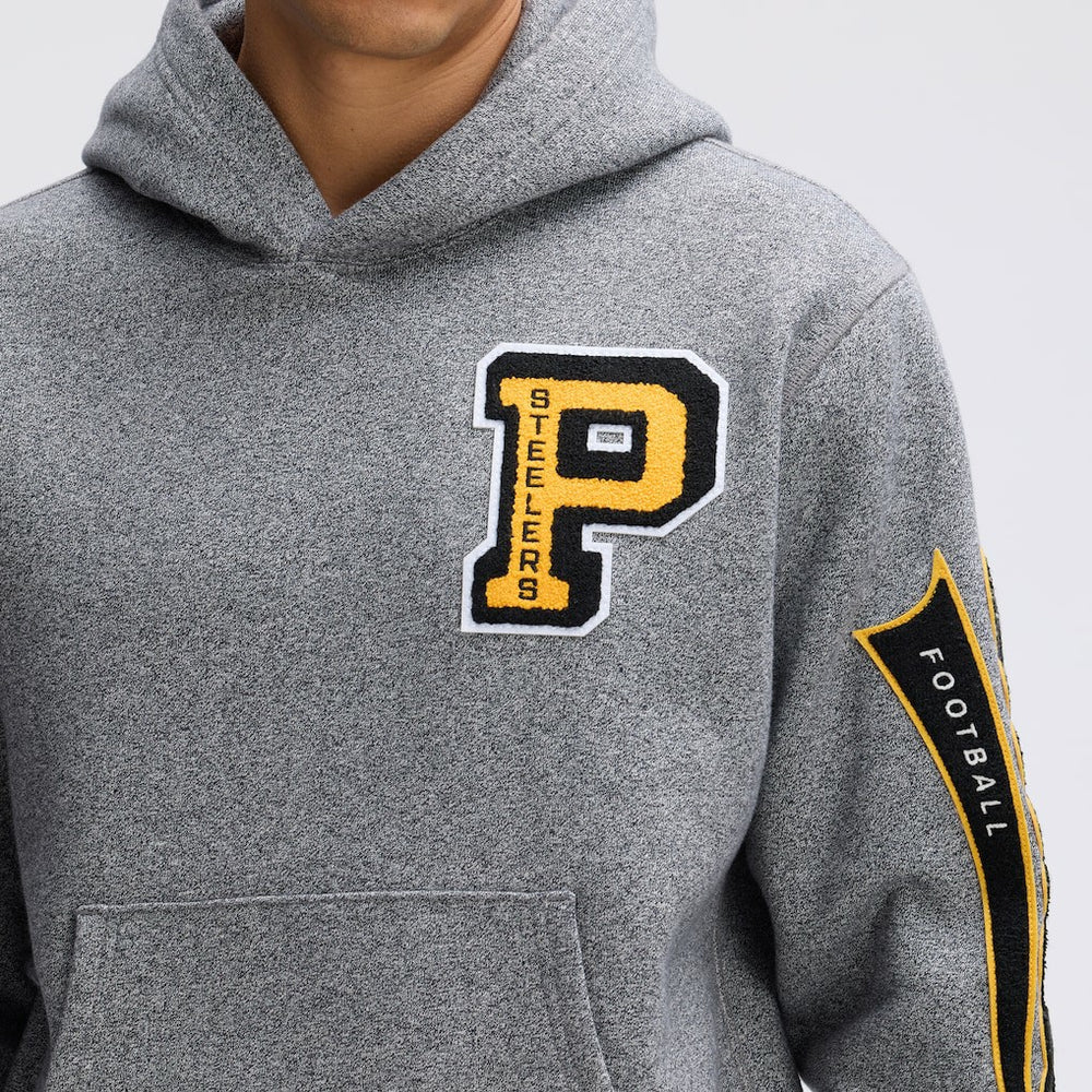 Pittsburgh Steelers IconicFleece Letterman Hoodie Athletic Heather Gray | Fanatics
