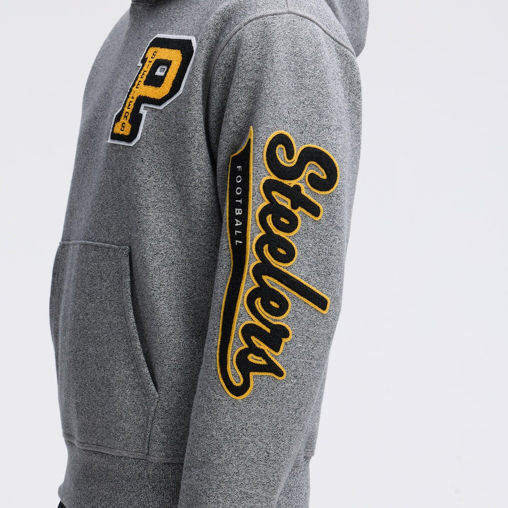 Pittsburgh Steelers IconicFleece Letterman Hoodie Athletic Heather Gray | Fanatics