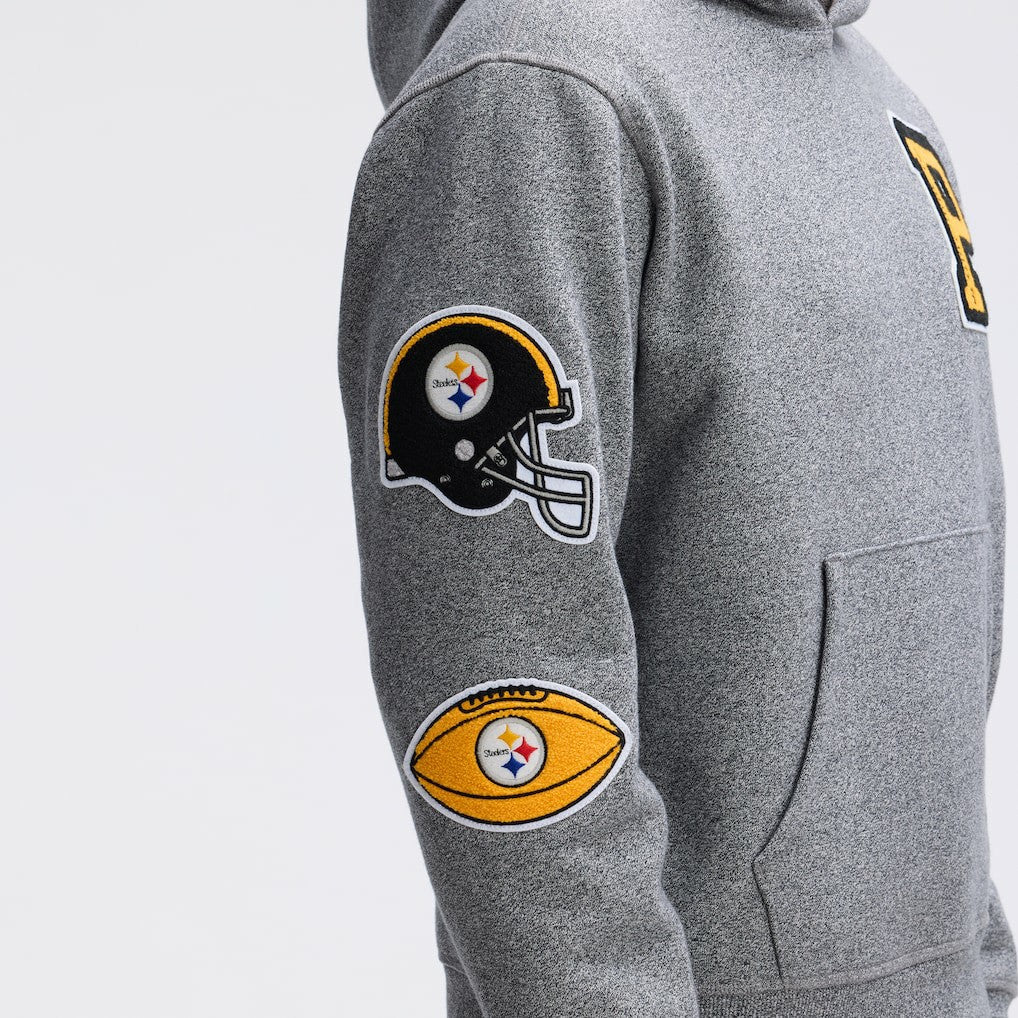 Pittsburgh Steelers IconicFleece Letterman Hoodie Athletic Heather Gray | Fanatics