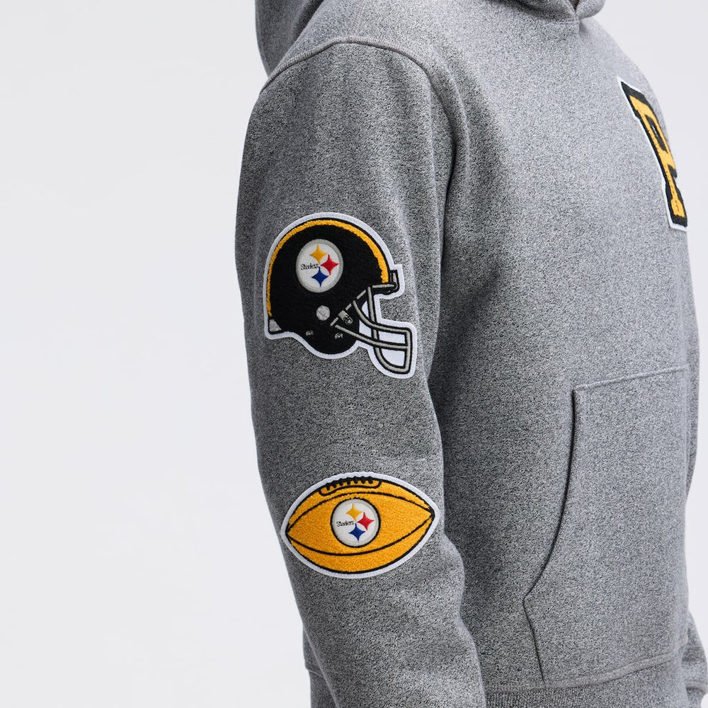 Pittsburgh Steelers IconicFleece Letterman Hoodie Athletic Heather Gray | Fanatics