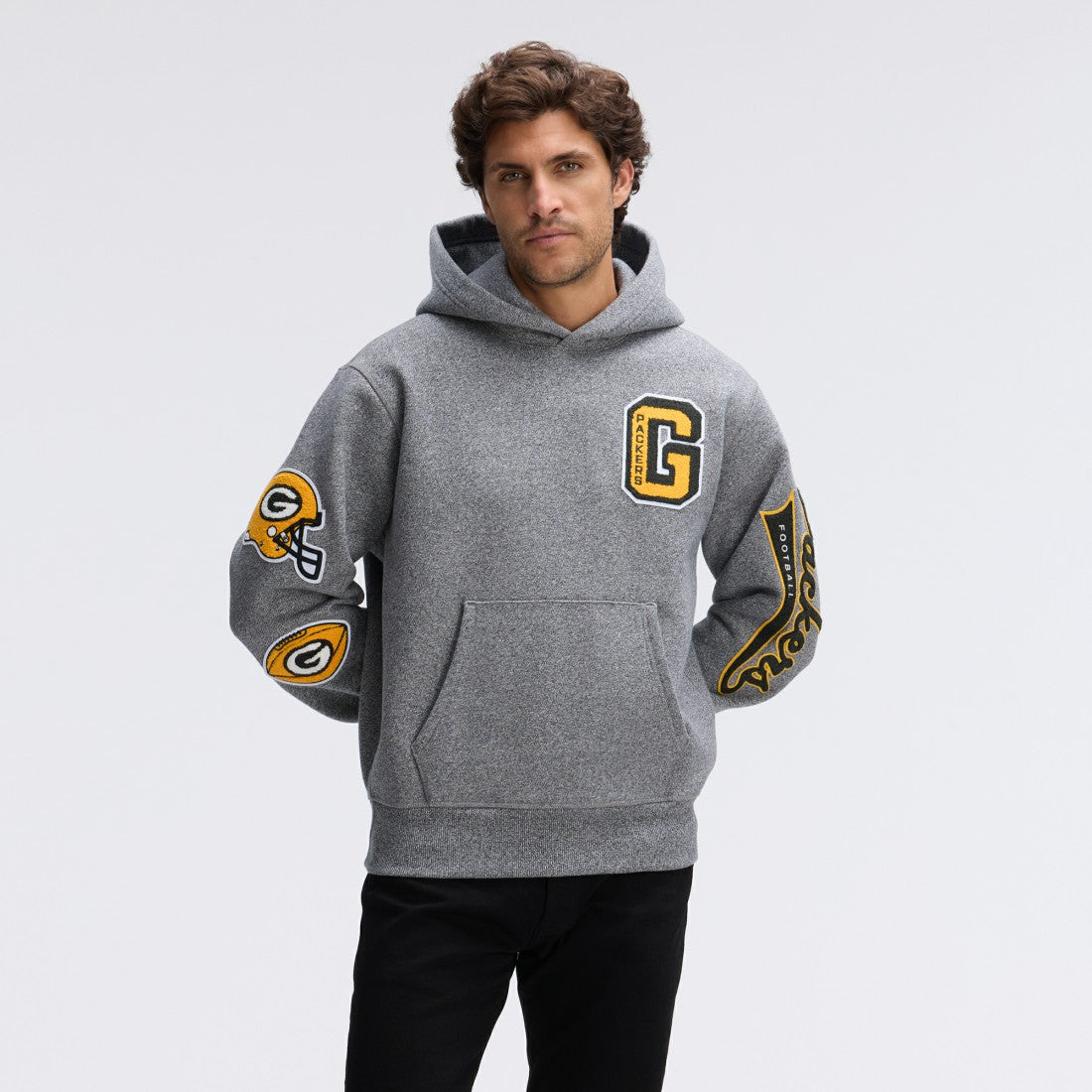Green Bay Packers IconicFleece Letterman Hoodie Athletic Heather Gray | Fanatics