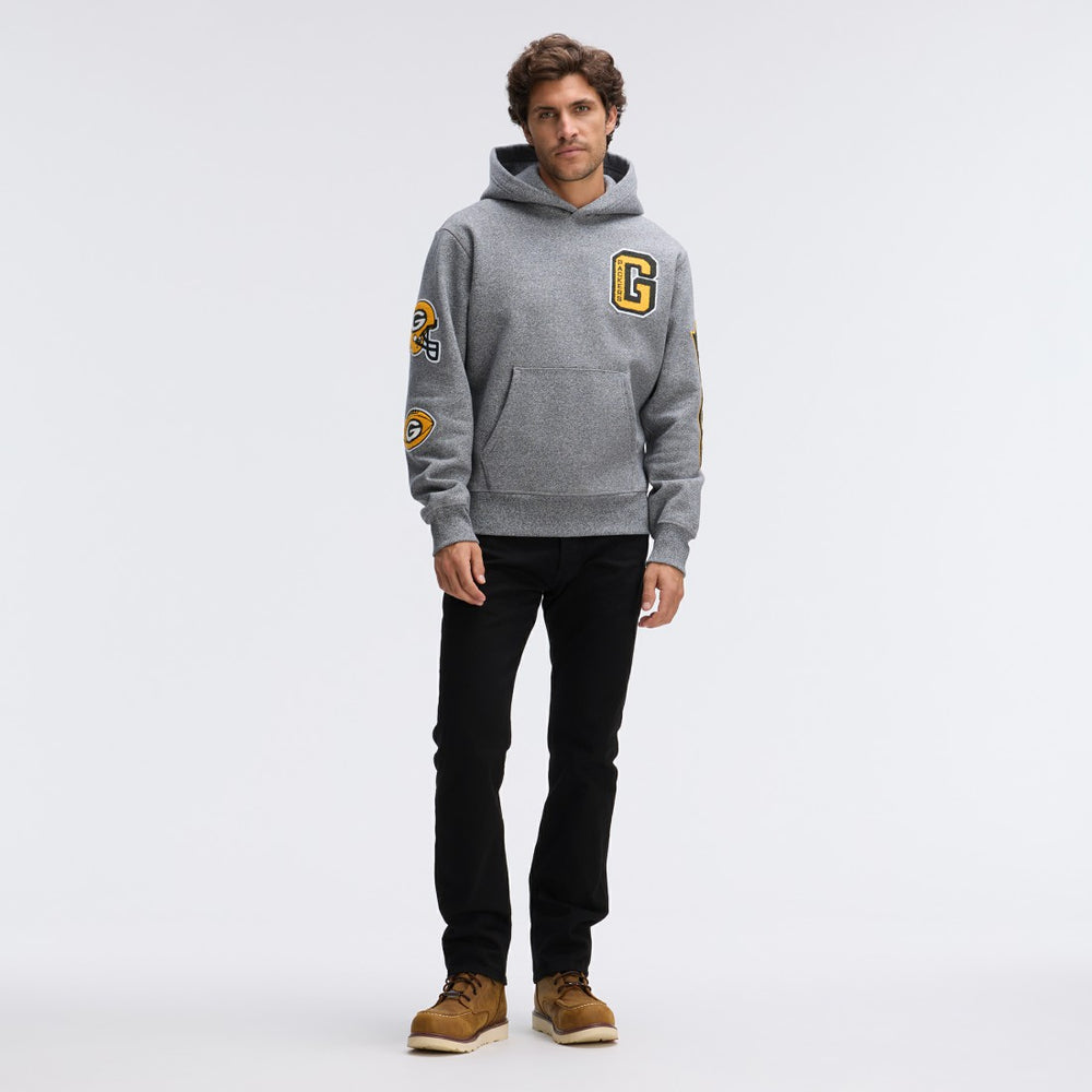 Green Bay Packers IconicFleece Letterman Hoodie Athletic Heather Gray | Fanatics