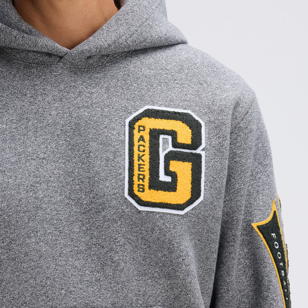 Green Bay Packers IconicFleece Letterman Hoodie Athletic Heather Gray | Fanatics