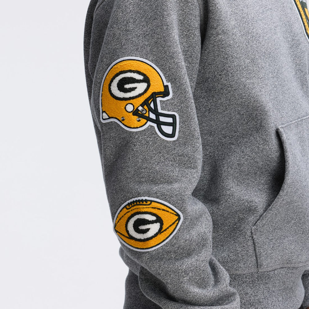 Green Bay Packers IconicFleece Letterman Hoodie Athletic Heather Gray | Fanatics