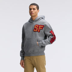 San Francisco 49ers IconicFleece Letterman Hoodie Athletic Heather Gray | Fanatics