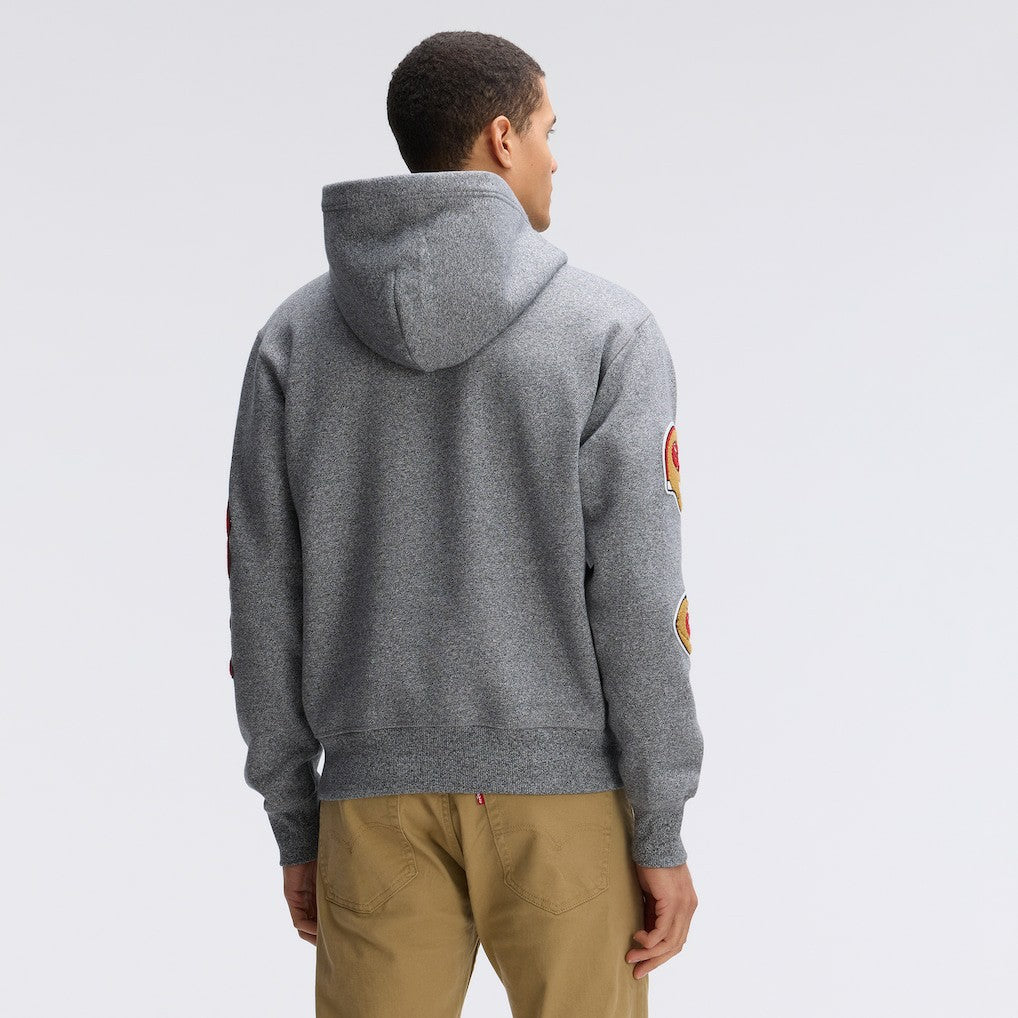 San Francisco 49ers IconicFleece Letterman Hoodie Athletic Heather Gray | Fanatics