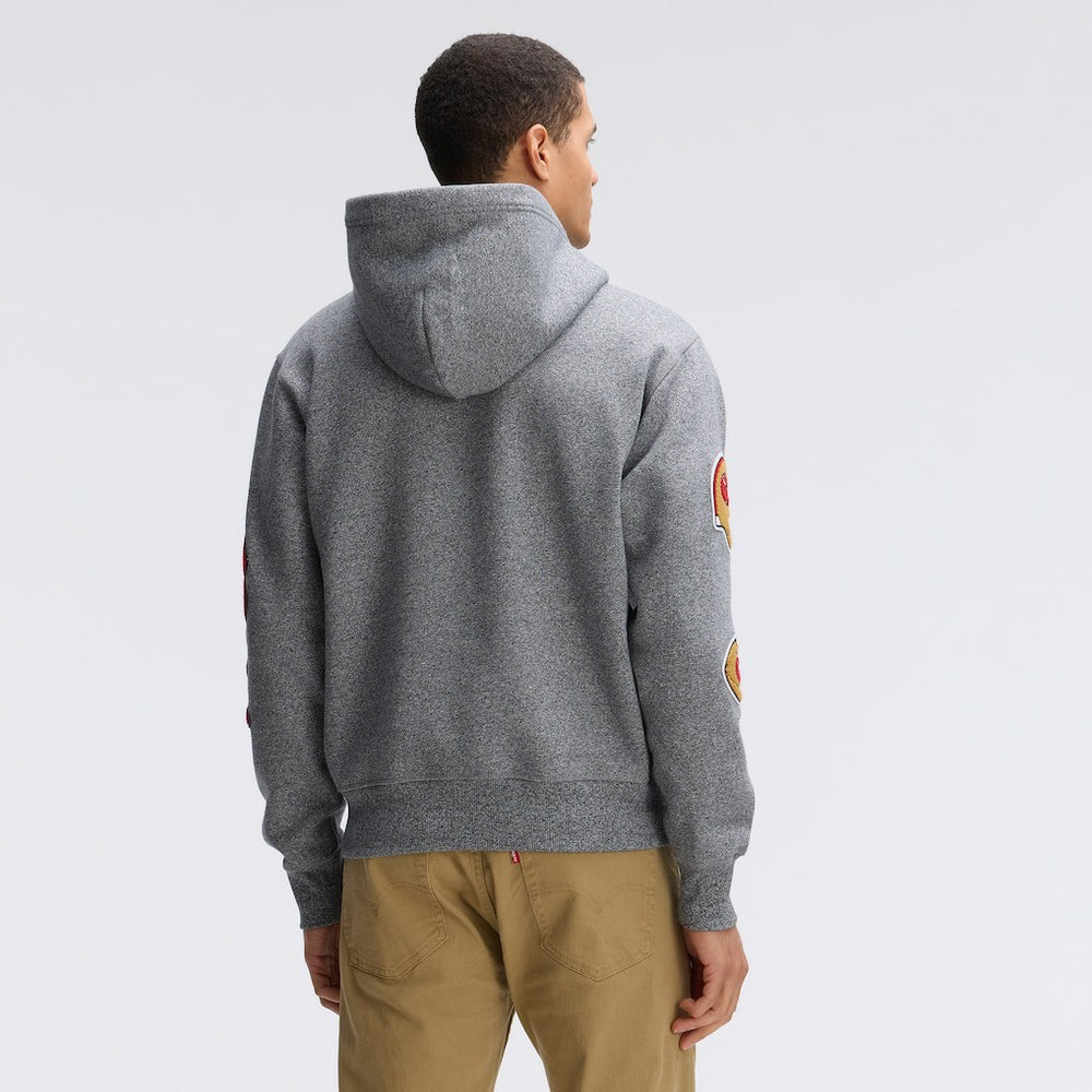 San Francisco 49ers IconicFleece Letterman Hoodie Athletic Heather Gray | Fanatics
