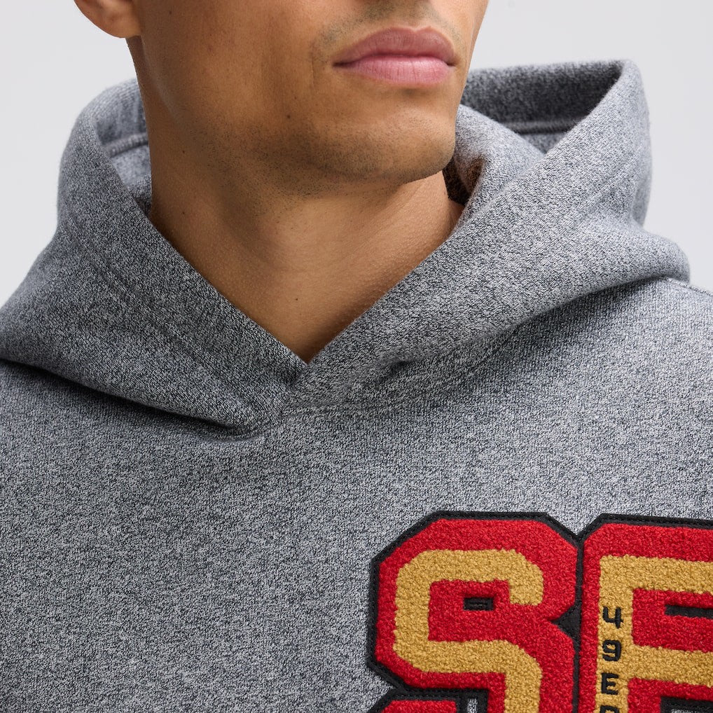 San Francisco 49ers IconicFleece Letterman Hoodie Athletic Heather Gray | Fanatics