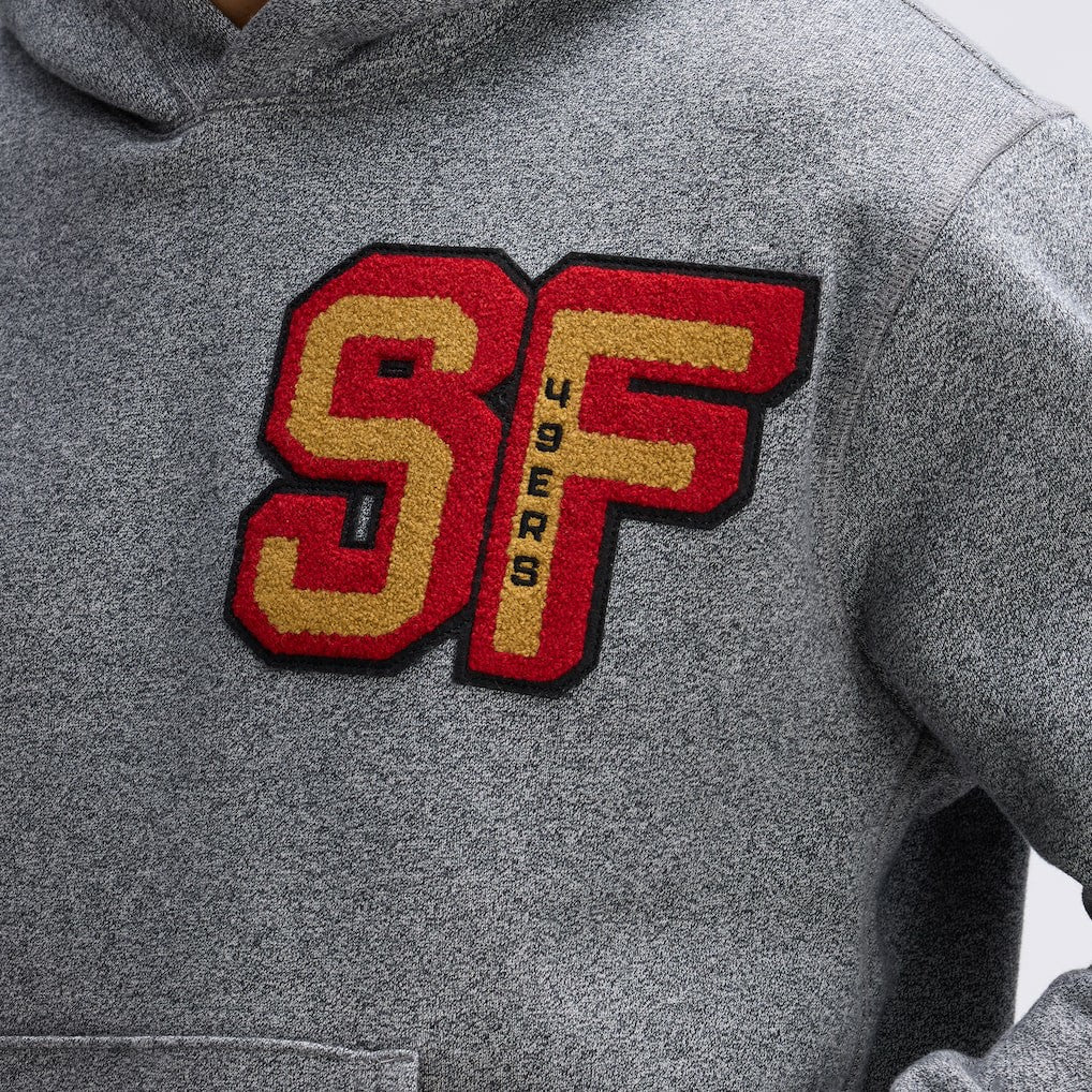 San Francisco 49ers IconicFleece Letterman Hoodie Athletic Heather Gray | Fanatics