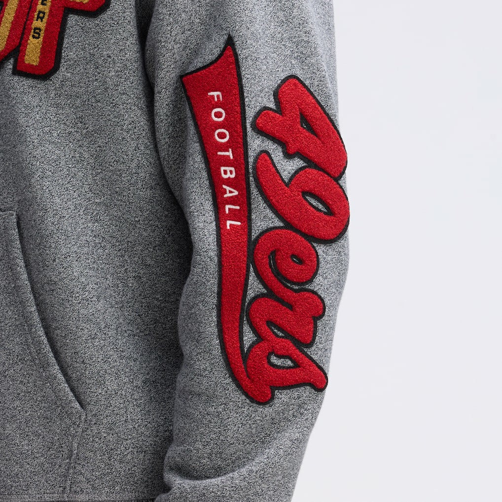San Francisco 49ers IconicFleece Letterman Hoodie Athletic Heather Gray | Fanatics