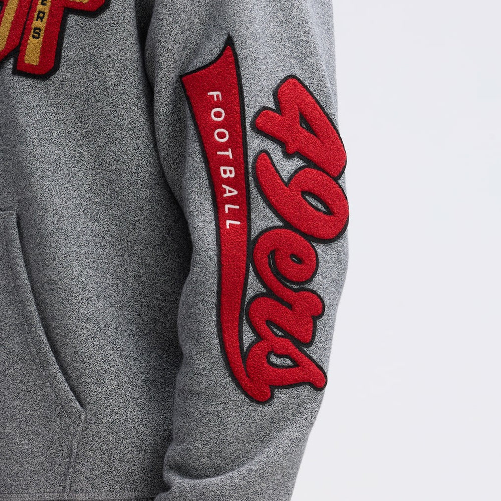San Francisco 49ers IconicFleece Letterman Hoodie Athletic Heather Gray | Fanatics