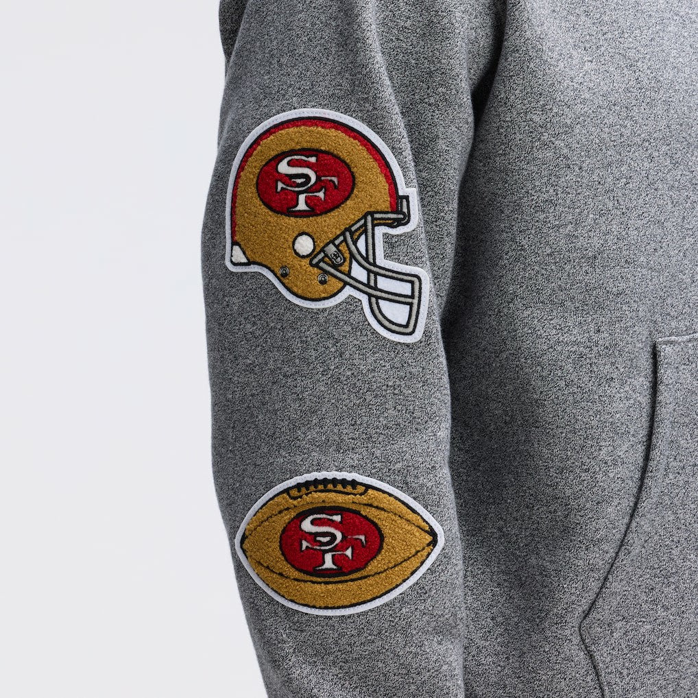 San Francisco 49ers IconicFleece Letterman Hoodie Athletic Heather Gray | Fanatics