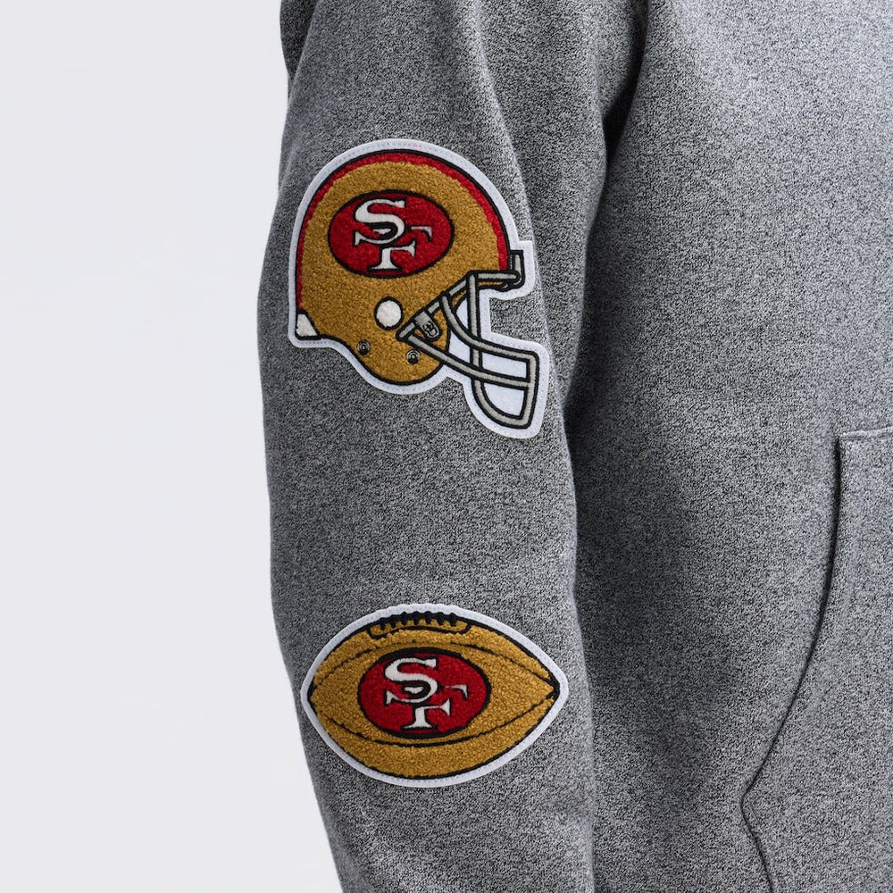 San Francisco 49ers IconicFleece Letterman Hoodie Athletic Heather Gray | Fanatics