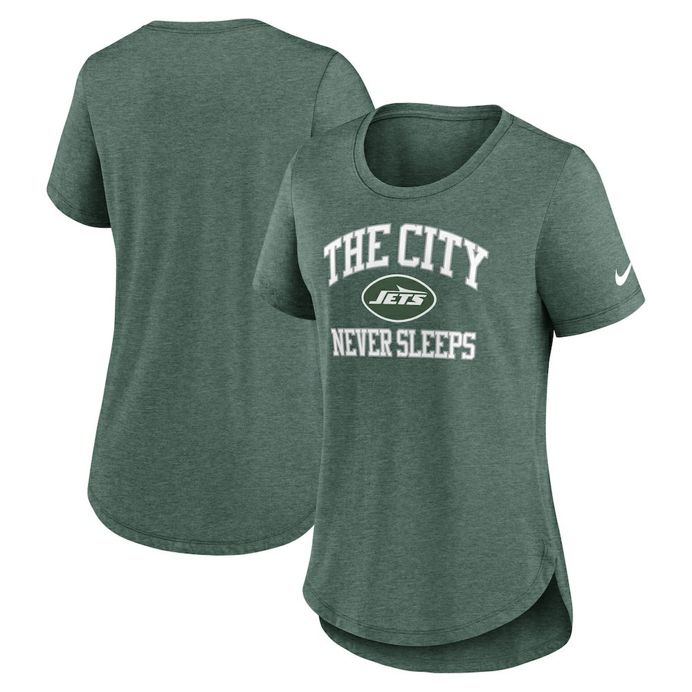 New York Jets Women's The City Never Sleeps Tri-Blend T-Shirt Heather Green | Nike for Sale