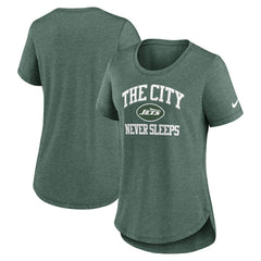 New York Jets Women's The City Never Sleeps Tri-Blend T-Shirt Heather Green | Nike for Sale