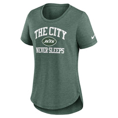 New York Jets Women's The City Never Sleeps Tri-Blend T-Shirt Heather Green | Nike for Sale