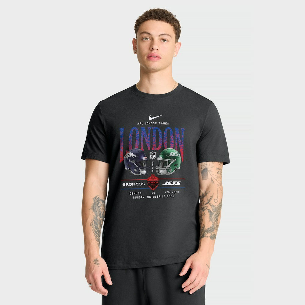 Denver Broncos vs. New York Jets International Games London 2025 T-Shirt Black | Nike for Sale