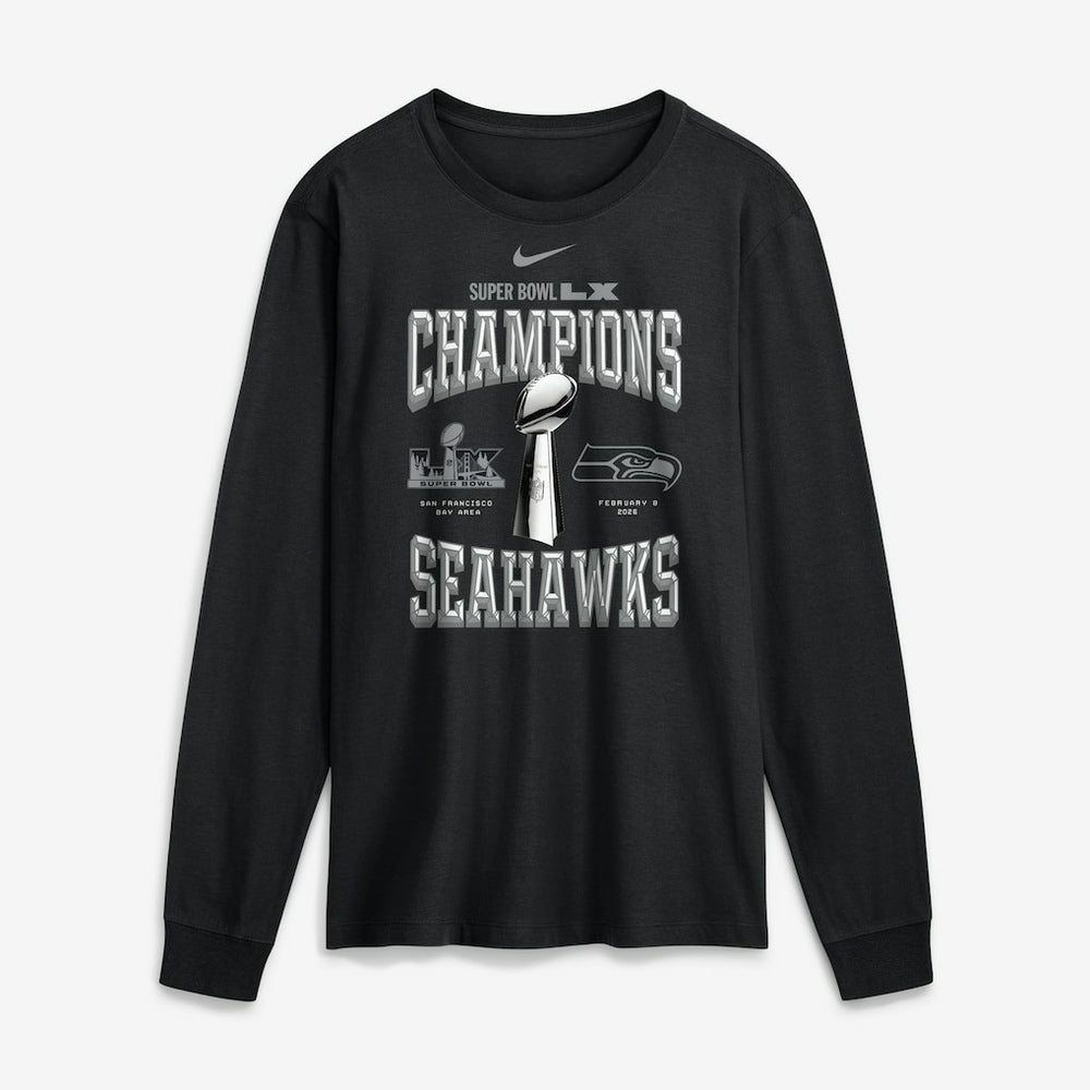 Seattle Seahawks Super Bowl LX Champions Locker Room Trophy Collection Long Sleeve T-Shirt Black | Nike for Sale